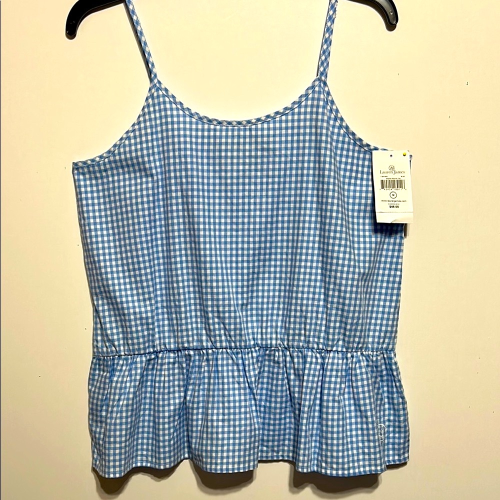 Lauren James Blue and White Gingham Peplum Camisole